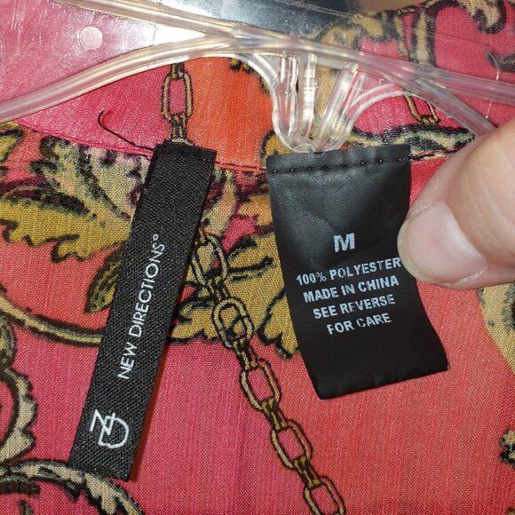 Women's New Directions Sheer Pink Orange and Gold Blouse - M - Picture 4 of 4